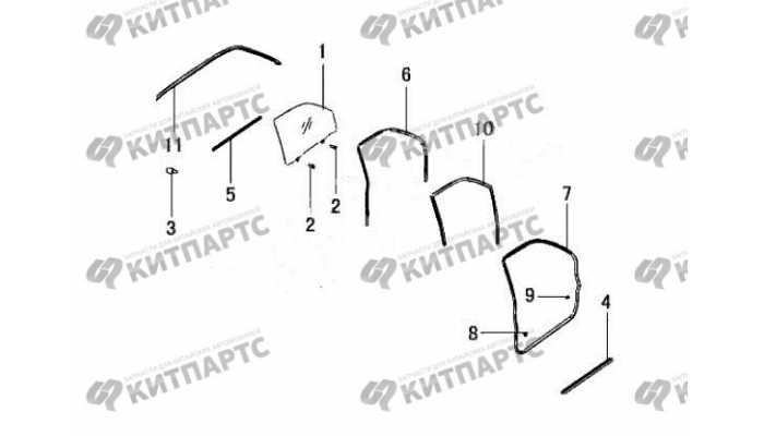 Стекло, уплотнитель передней двери Great Wall Wingle